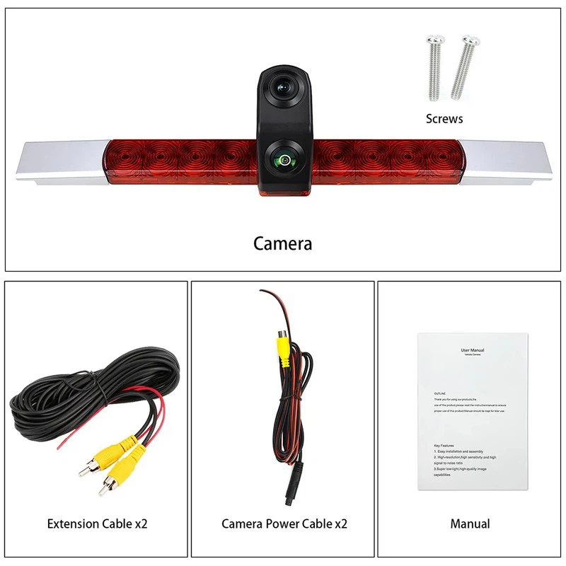 universal Dual-Lens 18.5mm High-Mount Stop Lamp Backup rear view Camera